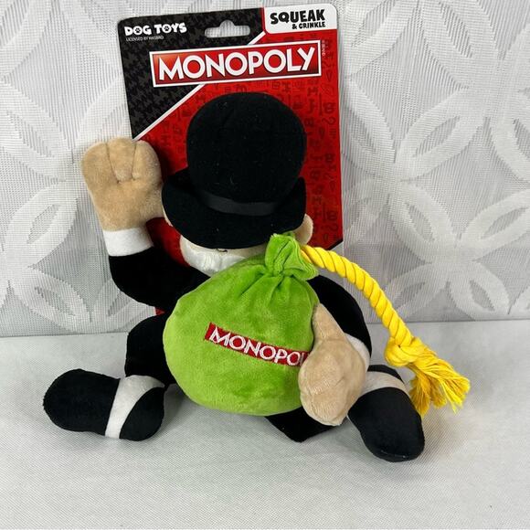 5 for $25| Monopoly Uncle Pennybags Dog Toy Squeak and Crinkle with rope NEW - Picture 2 of 5